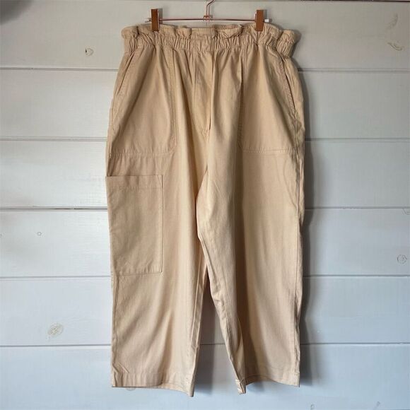Anthropologie Paperbag Crop‎ Pant in Sand Size LP Elastic Waist Casual Pockets - Picture 5 of 10